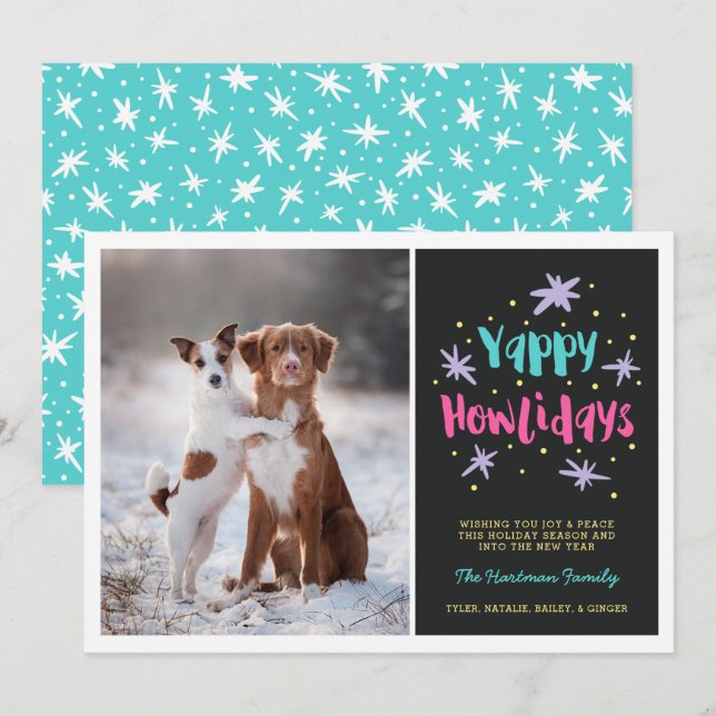 Cartes Pour Fêtes Annuelles Yappy Howlidays Chien Christmas Photo Black (Devant / Derrière)