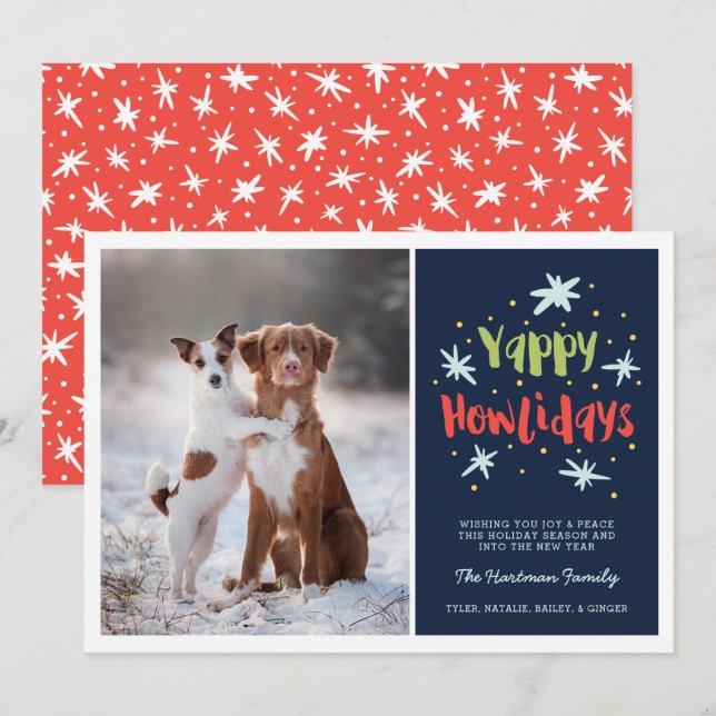 Cartes Pour Fêtes Annuelles Yappy Howlidays Chien Photo de Noël Marine (Devant / Derrière)