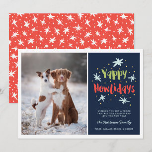 Cartes Pour Fêtes Annuelles Yappy Howlidays Chien Photo de Noël Marine