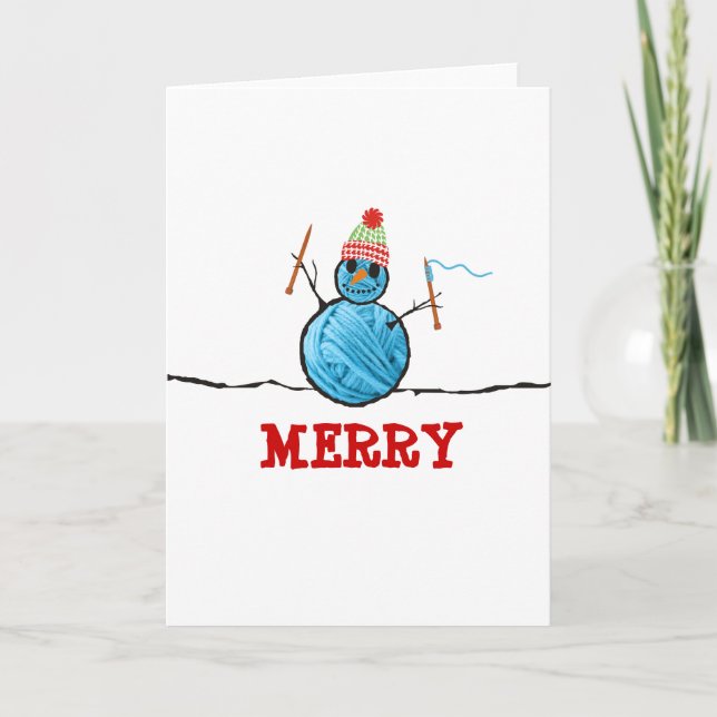 Cartes Pour Fêtes Annuelles Yarn snowman tricot aiguilles Noël vacances (Devant)