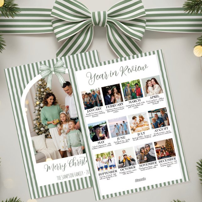 Cartes Pour Fêtes Annuelles Year in Review Christmas Arch Photo & Green Bow (Créateur téléchargé)