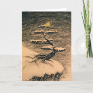 Cartes Pour Fêtes Annuelles yellow bird in a bonsai tree covered in snow