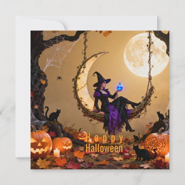 Cartes Pour Fêtes Annuelles Yellow Magic Sorcery Halloween Family (Devant)