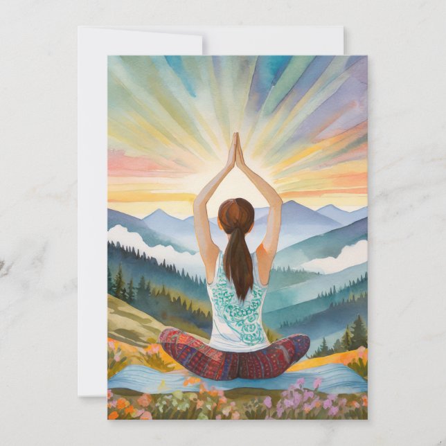Cartes Pour Fêtes Annuelles Yoga Girl Top Of The Mountains (Devant)