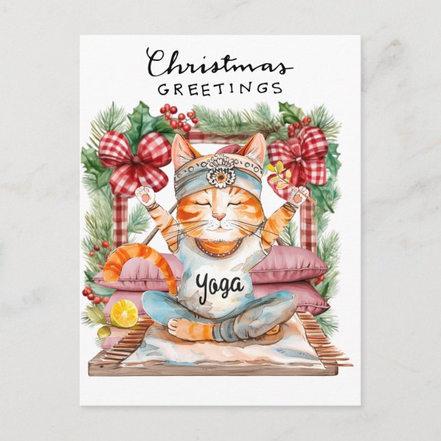Cartes Pour Fêtes Annuelles Yoga Noël Père Noël Chat Poing Party (Devant)