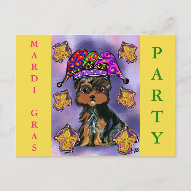 CARTES POUR FÊTES ANNUELLES YORKIE POO MARDI GRAS (Devant)