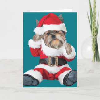 Cartes Pour Fêtes Annuelles Yorkie Puppy Père Noël
