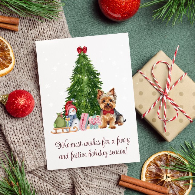 Cartes Pour Fêtes Annuelles Yorkie terrier voeux de Noël (Yorkie Dog Christmas Card Inspiration, Yorkie Christmas Card )