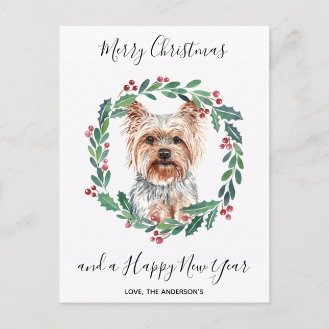 Cartes Pour Fêtes Annuelles Yorkshire Terrier Chien élégant Joyeux Noël (Devant)