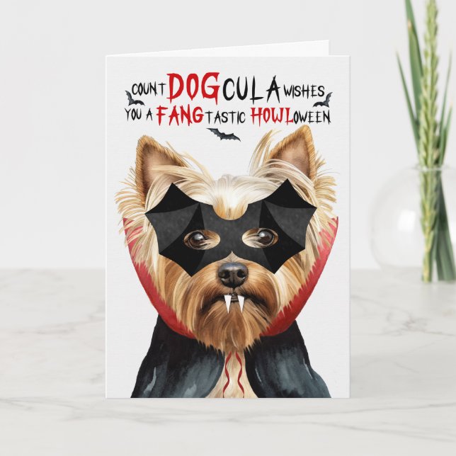 Cartes Pour Fêtes Annuelles Yorkshire Terrier Chien nombre DOGcula Halloween (Devant)