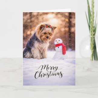 Cartes Pour Fêtes Annuelles Yorkshire Terrier Christmas Snowman
