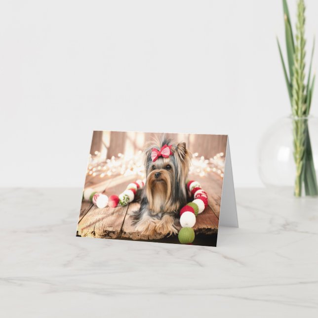 Cartes Pour Fêtes Annuelles Yorkshire Terrier Puppy Note de Noël (Devant)