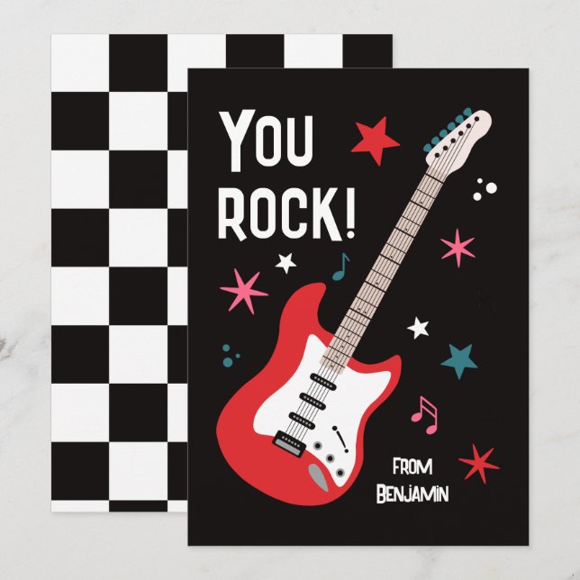 Cartes Pour Fêtes Annuelles You rock guitar classroom valentine's day card (Devant / Derrière)
