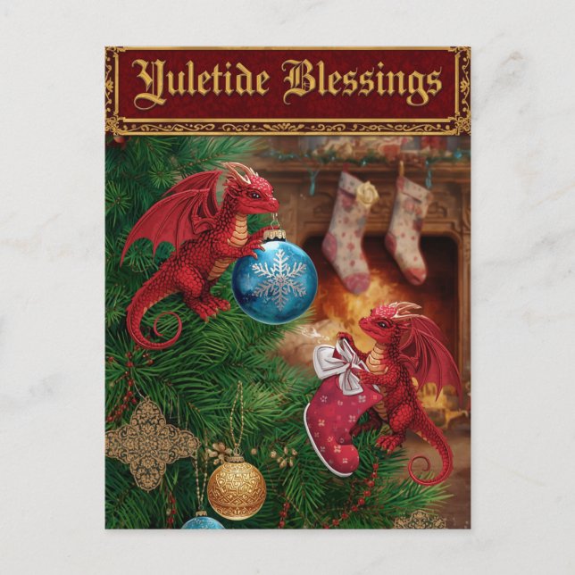 Cartes Pour Fêtes Annuelles Yuletide Bénédictions Imaginaire Dragon Noël (Devant)