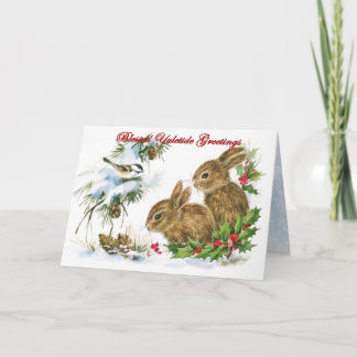 Cartes Pour Fêtes Annuelles Yuletide Greetings Woodland Rabbits in Snow