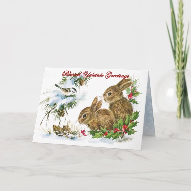 Cartes Pour Fêtes Annuelles Yuletide Greetings Woodland Rabbits in Snow (Devant)