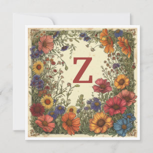 Cartes Pour Fêtes Annuelles "Z" Milano Rouge : Fleur et monogramme