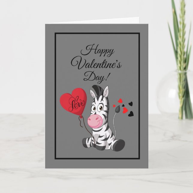 Cartes Pour Fêtes Annuelles Zebra happy Valentine day mignon coeur rouge noir (Devant)