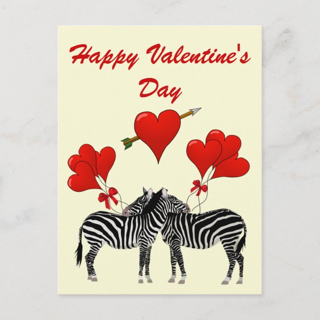 Cartes Pour Fêtes Annuelles Zèbres et coeurs romantiques Valentines (Devant)