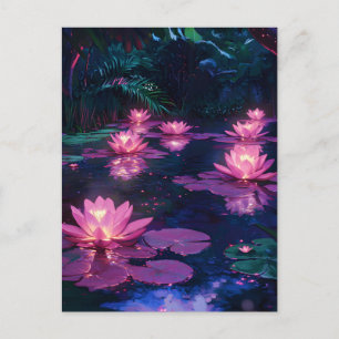 Cartes Pour Fêtes Annuelles Zen minuit Nature Étang de lotus rose