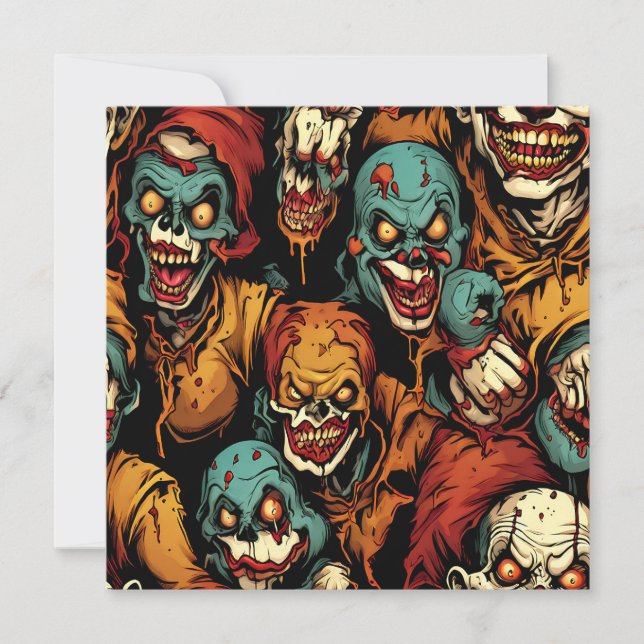 Cartes Pour Fêtes Annuelles Zombies de Clowns Effrayants Dégoûtants (Devant)