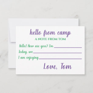 Cartes pour notes de camp personnalisés pour garço