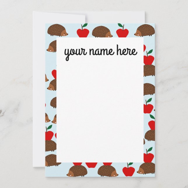 Cartes pour notes de hérissons et de pommes person (Devant)