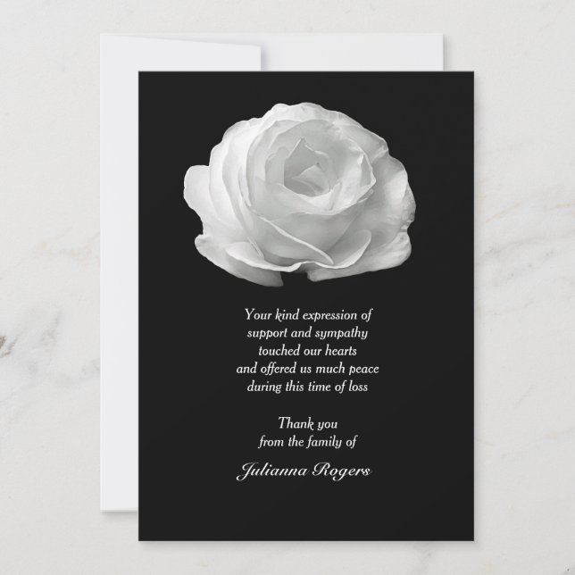 Cartes pour notes de Merci de perte de rose blanc (Devant)