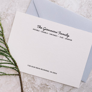 Cartes pour notes FAMILIAUX Noms Cursive Adresse N