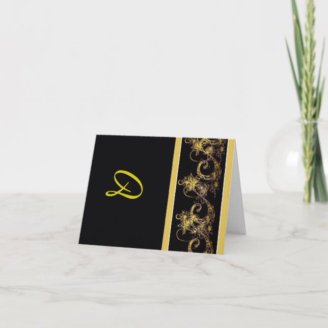 Cartes pour notes noir et or monogramme (Devant)