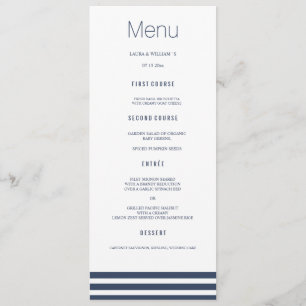 Cartes rayées de menu de dîner de mariage de