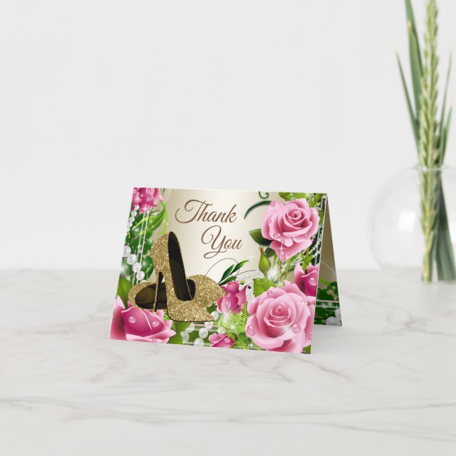 Cartes roses de Merci de roses de chaussure de (Devant)