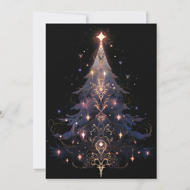 Cartes roses Gold et Bleu foncé Arbre de Noël (Devant)