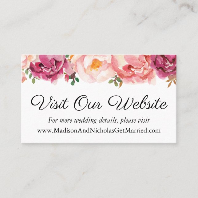 Cartes roses rustiques d'insertion de site Web de (Devant)