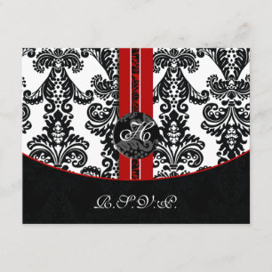 cartes rouges de rsvp de damassé de monogramme