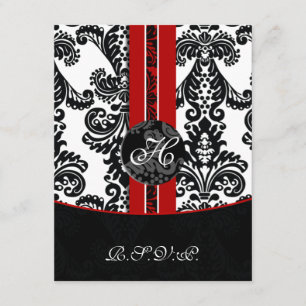 cartes rouges de rsvp de damassé de monogramme