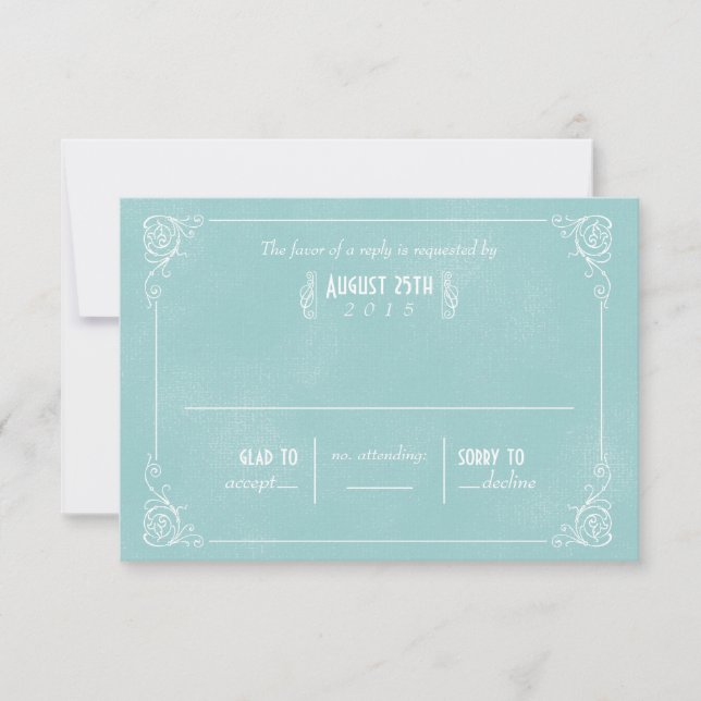 Cartes RSVP Art Déco Bleu vintage (Devant)
