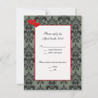 Cartes RSVP assorties à Damas avec garniture rouge