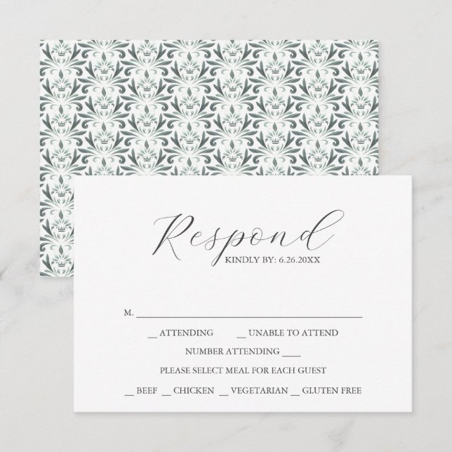 Cartes RSVP avec Motif vert de choix de repas (Devant / Derrière)