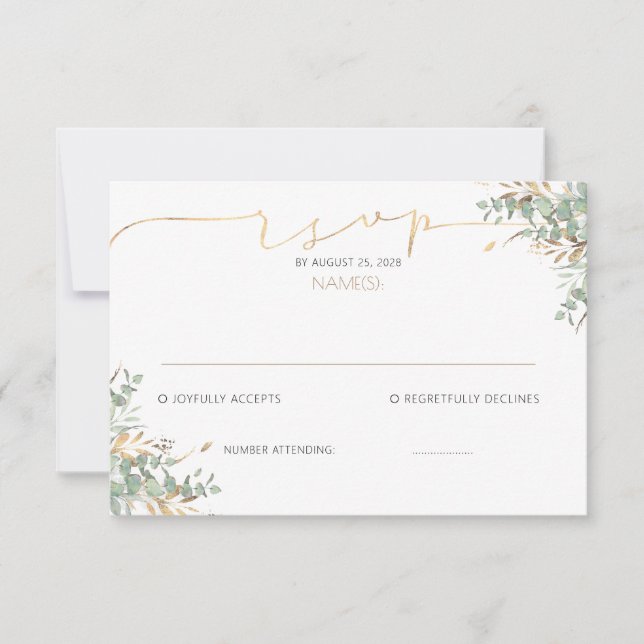 Cartes RSVP Baby Shower Vert feuillage Or (Devant)