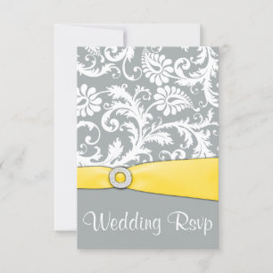Cartes RSVP blanc et gris Mariage damassé