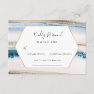 Cartes RSVP bleu et or Watercolor