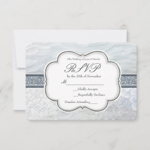 Cartes RSVP céleste blanc et dentelle élégante
