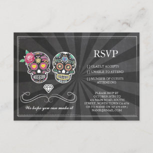 Cartes RSVP Craie Mariage Crâne Sucre Floral Rusti