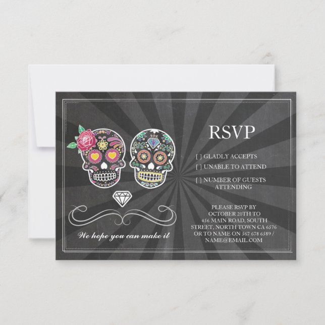 Cartes RSVP Craie Mariage Rustique Crâne de Sucre  (Devant)