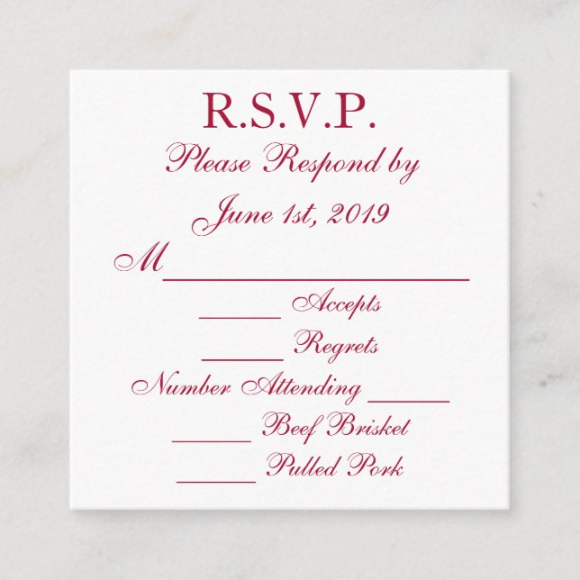 Cartes RSVP Crimson et White Response (Devant)