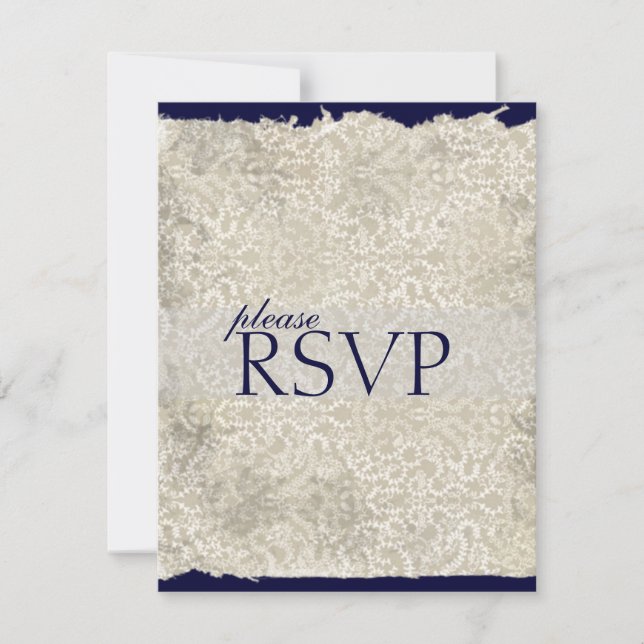 Cartes RSVP Damask Classique, bleu marine (Devant)