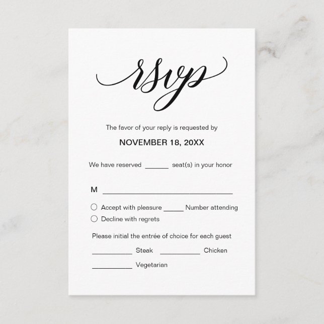 Cartes RSVP de Faire-part de mariage de calligraph (Devant)