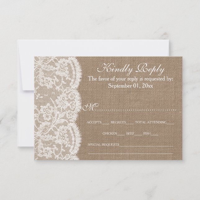 Cartes RSVP de la collection Mariage Burlap & Lace (Devant)