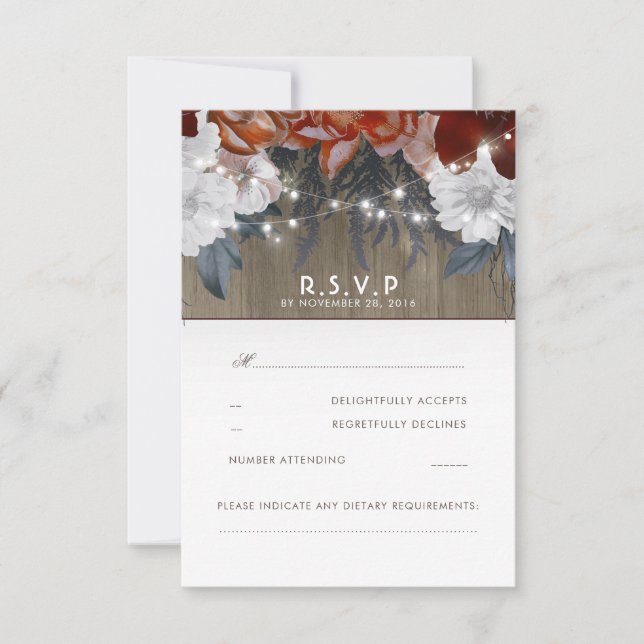 Cartes RSVP de mariage à cordes florales rustiques (Devant)